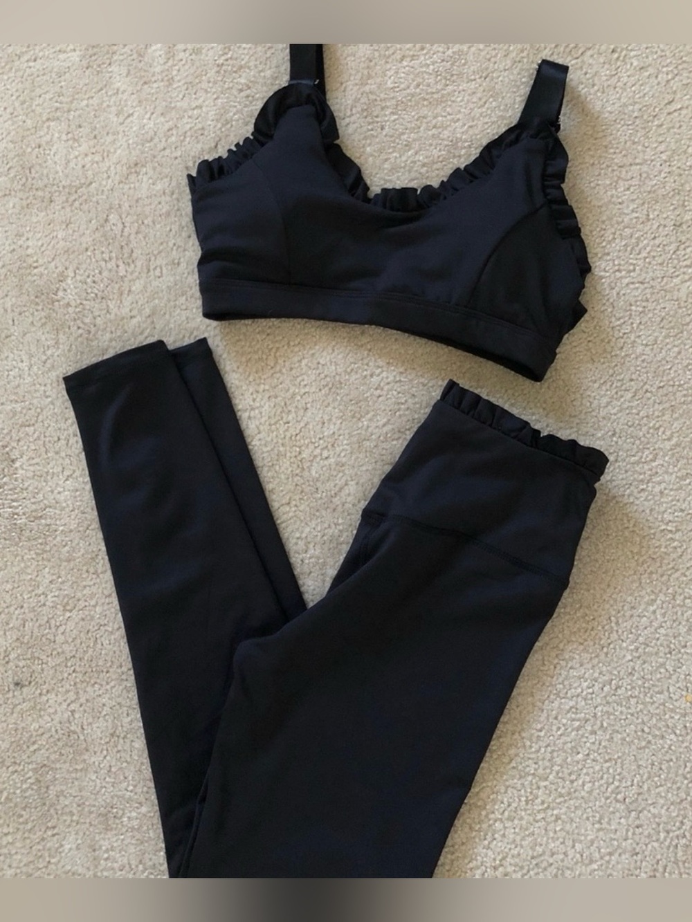 Black Ruffled Yoga Set (Top & Pants)